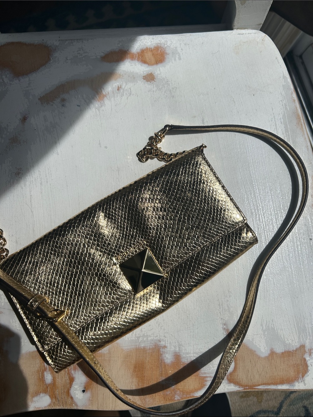 Michael Kors Gold Metallic Pyramid-Stud Crossbody Bag